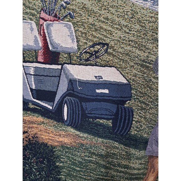 Vintage Ladies Golf Themed Plaid Border Fringed Throw Blanket FLAW - Picture 9 of 11